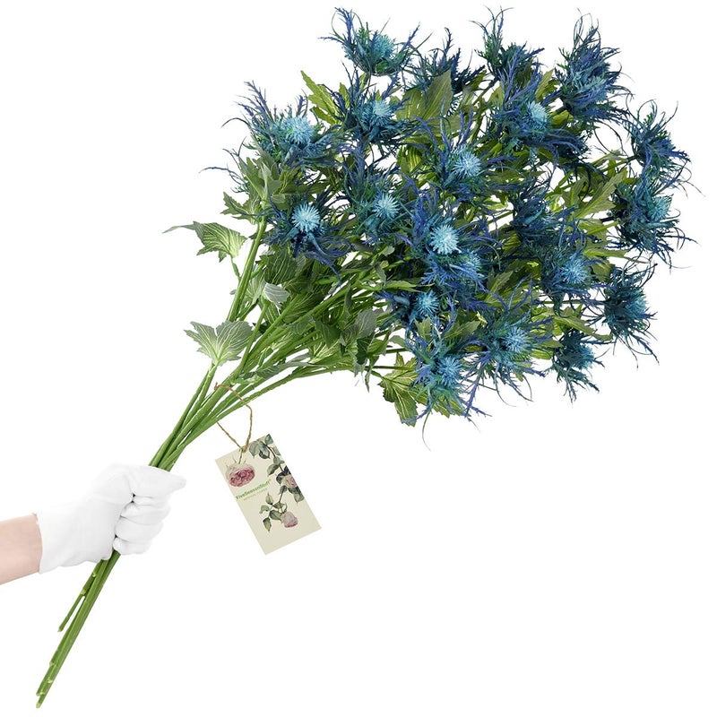 FiveSeasonStuff Real Size Artificial Thistle Flowers Real Touch 8 Stems Rustic Blue Thistle Decor Spray Eryngium | Sea Holly for Wedding Bouquet Centerpiece 26 inches - Image 3